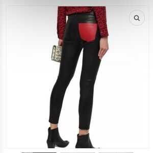 Current/Elliott 100% Leather The Stiletto black skinny red pocket pants sz.23